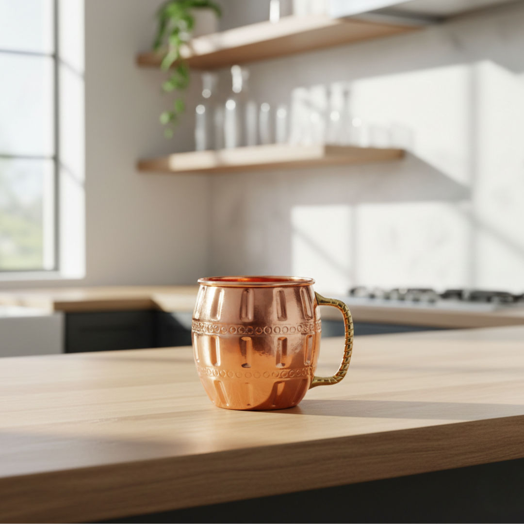 Pure copper round design muscow mule beer mug (pahaldar), 600 ML